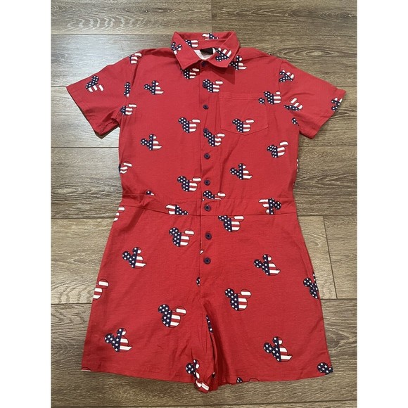 Disney Men's Red Mickey Mouse Americana Pajama Romper Mens small pajamas 1222 - Picture 3 of 11